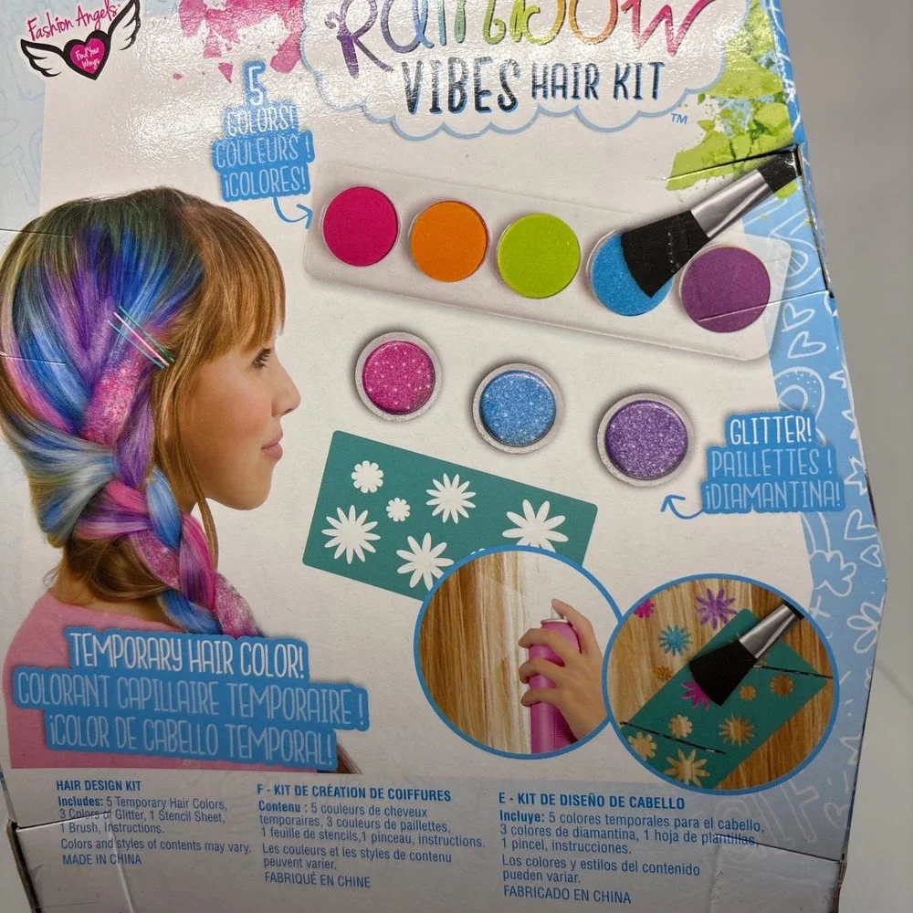 Fashion Angels Rainbow Vibes Temporary Hair Color Glitter Kit Unicorn Design Fun